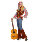 Psychedelic Hippie Woman  Shirt With Vest, Pants, Headband, Necklace 