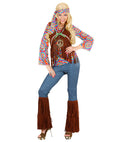 Psychedelic Hippie Woman  Shirt With Vest, Pants, Headband, Necklace 