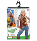 Psychedelic Hippie Woman  Shirt With Vest, Pants, Headband, Necklace 