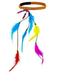 Hippie Headband With Multicolor Beads & Feathers