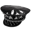 Vinyl Studded Rocker Hat With Skulls & Chain
