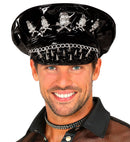 Vinyl Studded Rocker Hat With Skulls & Chain