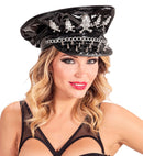 Vinyl Studded Rocker Hat With Skulls & Chain