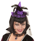 Purple Mini Witch Hat With Roses, Feathers & Spider Tulle