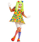 Clown  Dress With Hooped Hemline, Pantaloons, Pom Pom Hair Elastics 