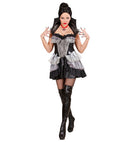 Gothic Vampiress  Dress With Stand Up Collar And Attached Spiderwebcapelet, Necklace With Medallion 