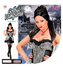 Gothic Vampiress  Dress With Stand Up Collar And Attached Spiderwebcapelet, Necklace With Medallion 