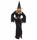 Elegant Witch  Dress, Belt, Hat 