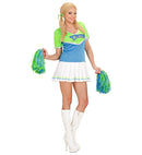Cheerleader Green/Light Blue  Dress, 2 Pom Poms 