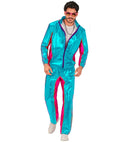 Azure Metallic Electronic Dance Music Party Fashion Tracksuit  Jacket, Pants 