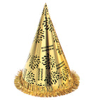 Gold Bonne Année Cone Hat With Fringe H 28 Cm
