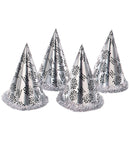 Silver Feliz Año Nuevo Cone Hat With Fringe H 28 Cm