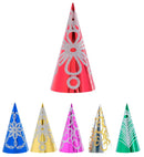  Decorated Metallic Cone Hat H 28 Cm - 4 Designs And 6 Colors Ass.