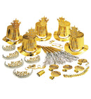 Gold Buon Anno Party Kit For 10 Persons  5 Top Hats, 5 Crowns, 5 Sounding Trumpets, 5 Sounding Blow-Outs, 1 Roll Of 10 Decorative Streamers 