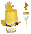Gold Buon Anno Party Kit For 10 Persons  5 Top Hats, 5 Crowns, 5 Sounding Trumpets, 5 Sounding Blow-Outs, 1 Roll Of 10 Decorative Streamers 