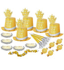 Gold Happy New Year Party Kit For 10 Persons  5 Top Hats, 5 Crowns,5 Sounding Trumpets, 5 Sounding Blow-Outs, 1 Roll Of 10 Decorative Streamers 