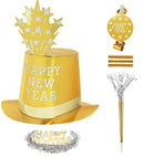 Gold Happy New Year Party Kit For 10 Persons  5 Top Hats, 5 Crowns,5 Sounding Trumpets, 5 Sounding Blow-Outs, 1 Roll Of 10 Decorative Streamers 