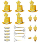Gold Bonne Année Party Kit For 10 Persons  5 Top Hats, 5 Crowns, 5 Sounding Trumpets, 5 Sounding Blow-Outs, 1 Roll Of 10 Decorative Streamers 