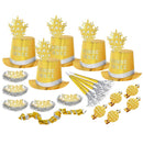 Gold Bonne Année Party Kit For 10 Persons  5 Top Hats, 5 Crowns, 5 Sounding Trumpets, 5 Sounding Blow-Outs, 1 Roll Of 10 Decorative Streamers 