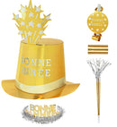 Gold Bonne Année Party Kit For 10 Persons  5 Top Hats, 5 Crowns, 5 Sounding Trumpets, 5 Sounding Blow-Outs, 1 Roll Of 10 Decorative Streamers 