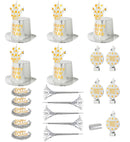 Silver Happy New Year Party Kit For 10 Persons  5 Top Hats, 5 Crowns, 5 Sounding Trumpets, 5 Sounding Blow-Outs, 1 Roll Of 10 Decorative Streamers 