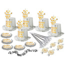 Silver Happy New Year Party Kit For 10 Persons  5 Top Hats, 5 Crowns, 5 Sounding Trumpets, 5 Sounding Blow-Outs, 1 Roll Of 10 Decorative Streamers 