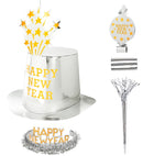 Silver Happy New Year Party Kit For 10 Persons  5 Top Hats, 5 Crowns, 5 Sounding Trumpets, 5 Sounding Blow-Outs, 1 Roll Of 10 Decorative Streamers 