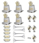 Silver Bonne Année Party Kit For10 Persons  5 Top Hats, 5 Crowns, 5 Sounding Trumpets, 5 Sounding Blow-Outs, 1 Roll Of 10 Decorative Streamers 