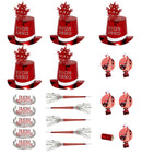 Red Buon Anno Party Kit For 10 Persons  5 Top Hats, 5 Crowns, 5 Sounding Trumpets, 5 Sounding Blow-Outs, 1 Roll Of 10 Decorative Streamers 