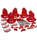 Red Buon Anno Party Kit For 10 Persons  5 Top Hats, 5 Crowns, 5 Sounding Trumpets, 5 Sounding Blow-Outs, 1 Roll Of 10 Decorative Streamers 