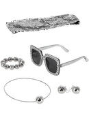 70s Disco Ball Jewellery Kit Headband Necklace Earrings Bracelet Glasses 2