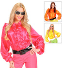 Satin Ruffle Shirt 3 Colors Ass.: Pink, Orange, Yellow