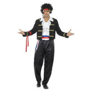80s New Romantic Costume Adult Black Jacket with White Faux Shirt Trousers and Headband 1