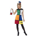 80s Rubiks Cube Costume Adult Multi Coloured Dress Bag Headband 3
