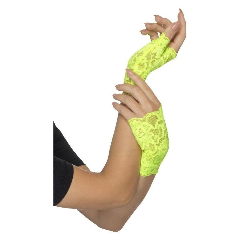 80s Fingerless Lace Gloves Adult Neon Green_2 
