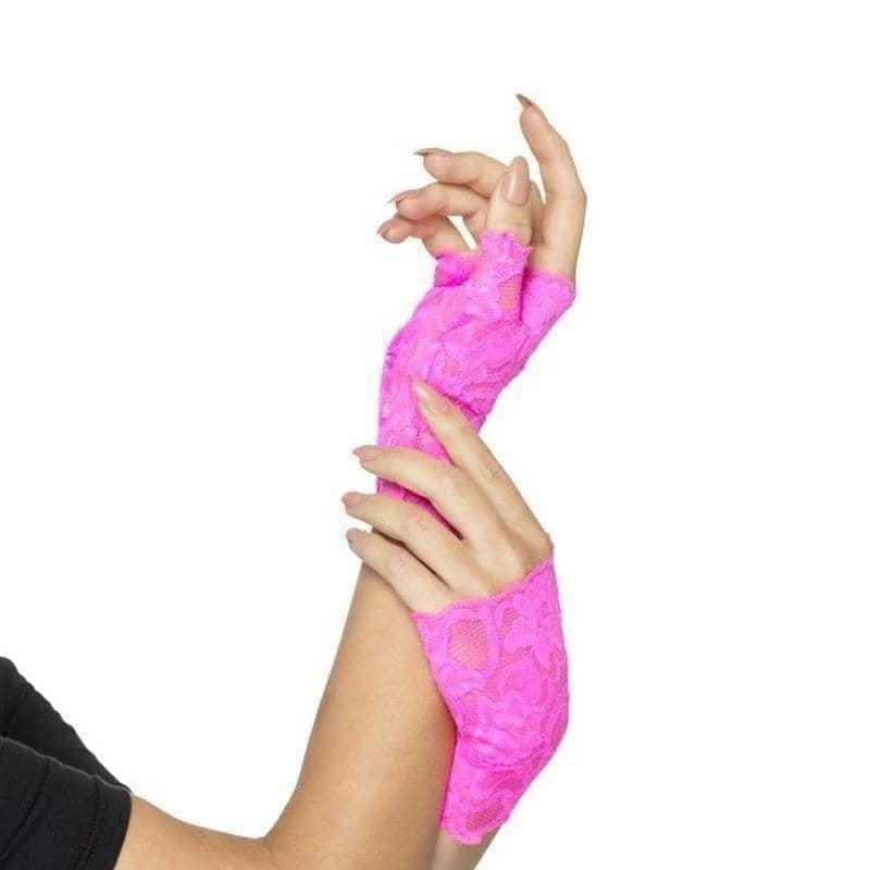 80s Fingerless Lace Gloves Adult Neon Pink_1 sm-45149