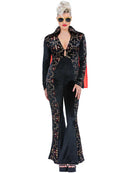 Elvis Black Rhinestone Costume Jumpsuit Costume with Red Cape for Women 4