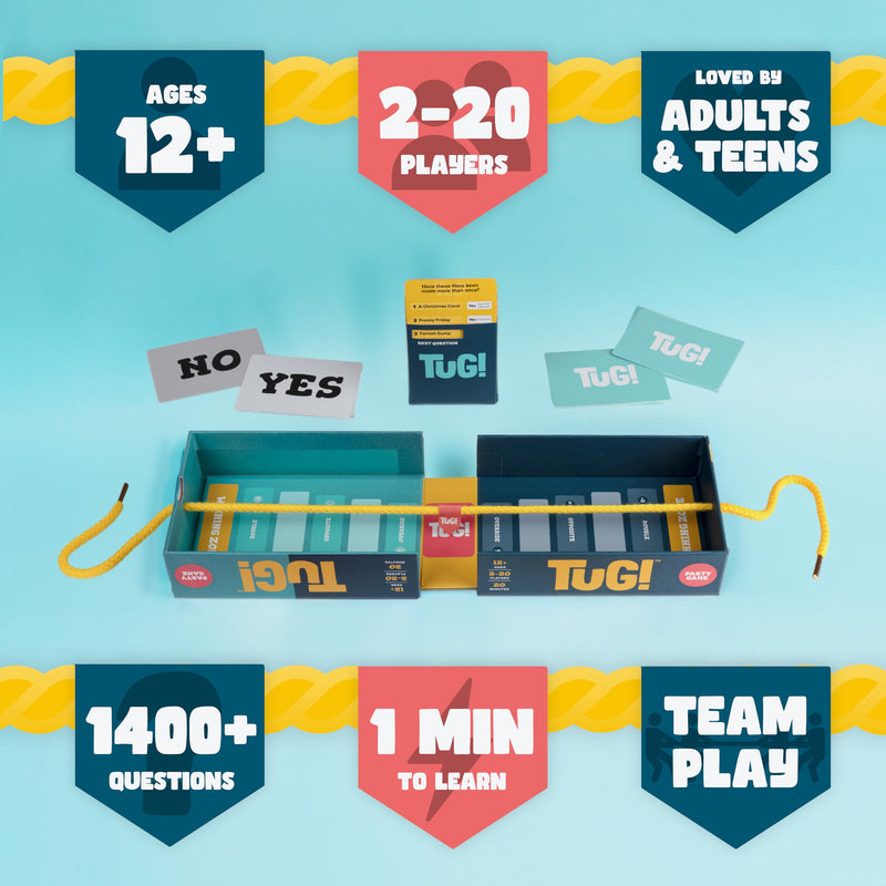 TUG! The Team Trivia Game with a Mini Tug of War in The Box | Perfect for 2-20 Players | Ultimate Holiday Game for Teens, Adults and Family Game Night | Great Gift or Stocking Stuffer | Ages 11+