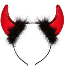 Red Metallic Horns With Marabou And Tinsel Trim