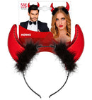 Red Metallic Horns With Marabou And Tinsel Trim