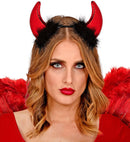 Red Metallic Horns With Marabou And Tinsel Trim