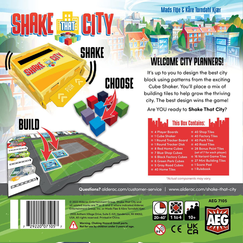 AEG Shake That City | Design The Best City Block by selecting a Pattern from The Cube Shaker | Family Puzzly Tile-Laying Game | 1-4 Players | Ages 10+