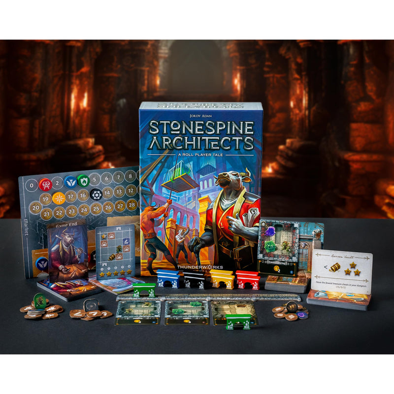 Thunderworks Games - Stonespine Architects | Strategy Board Game | Card-Drafting Dungeon Design | Competitive Tableau Builder | World of Ulos | Ages 10+ | Family Game for 1-5 Players | 45-60 Minutes