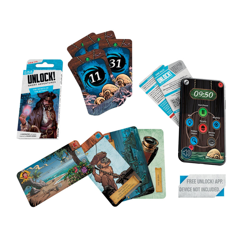 UNLOCK! Short Adventures 6: The Secrets of The Octopus - Immersive Escape Room Card Game for Kids and Adults, Ages 10+, 1-6 Players, 45 Minute Playtime, Made by Space Cowboys