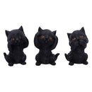 Three Wise Kitties See No Hear Speak Evil Familiar Black Cats Figurine 8.8cm 2