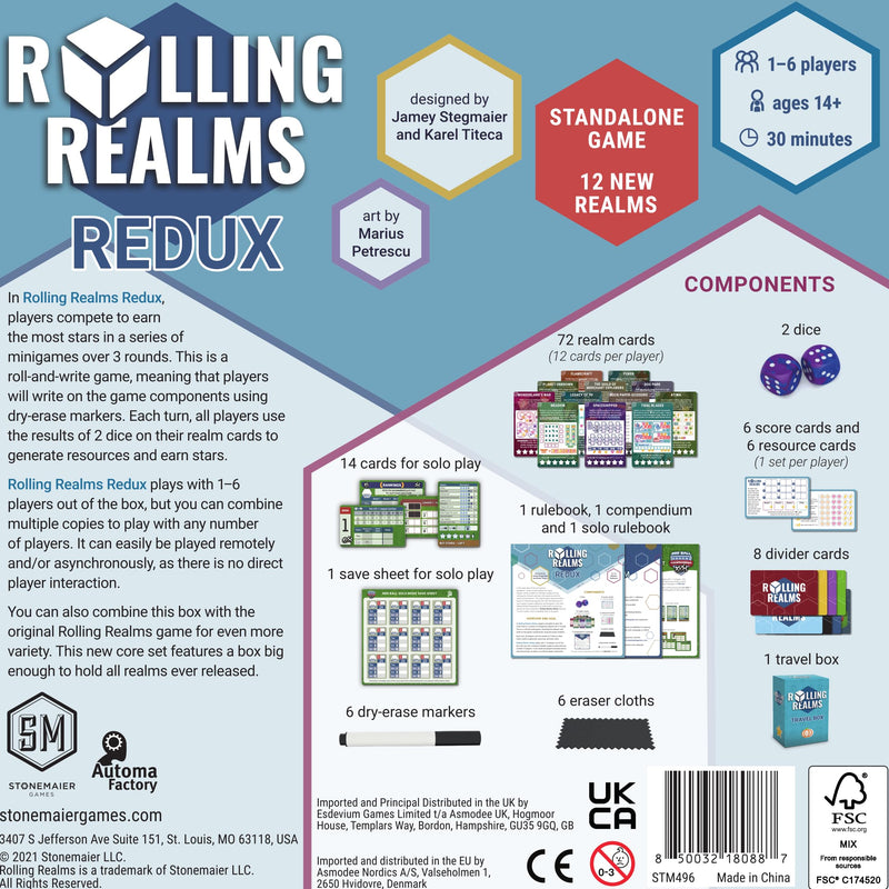 Stonemaier Games: Rolling Realms Redux | A Light Strategic Standalone Roll-and-Write Game for Families and Adults | 1-6 Players, 30 Mins, Ages 14+