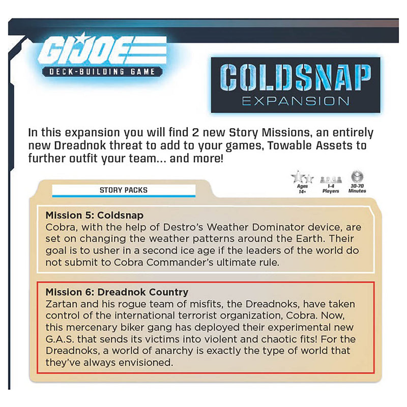 Renegade Game Studios G.I. Joe Deck-Building Game: Coldsnap Expansion - It's Cold-Blooded Chaos, Includes 2 New Story Missions, Renegade Game Studios, Ages 14+, 1-4 Players, 30-70 Min Playing Time