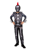 Boys Punk Skeleton Costume All in One Jumpsuit with Hooded Mask 1