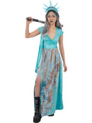 Liberty Death Costume Statue Ladies Blue Dress and Headpiece 4