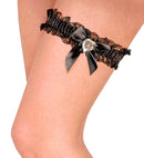 Black Garter With Bow & Diamante Heart